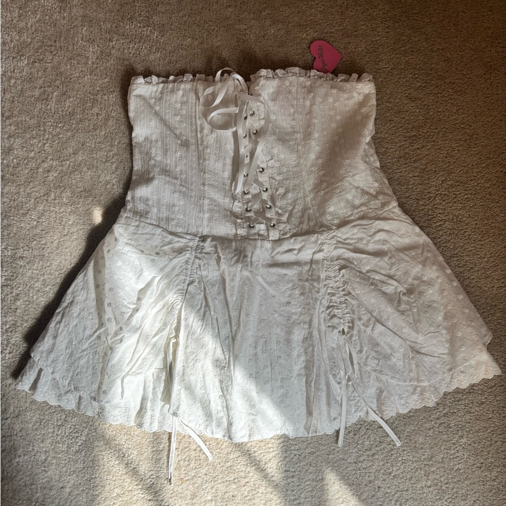 White Eyelet Mini Corset Dress